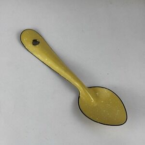 Vintage Yellow Speckled Enamel Spoon 6" Hanging